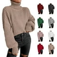 thumbnail image 1 of Suéter de cuello alto para mujer, suéter de punto, suéter de cuello alto con hombros caídos, suéter de manga larga para mujer, calidad en la que puede confiar, 1 of 5