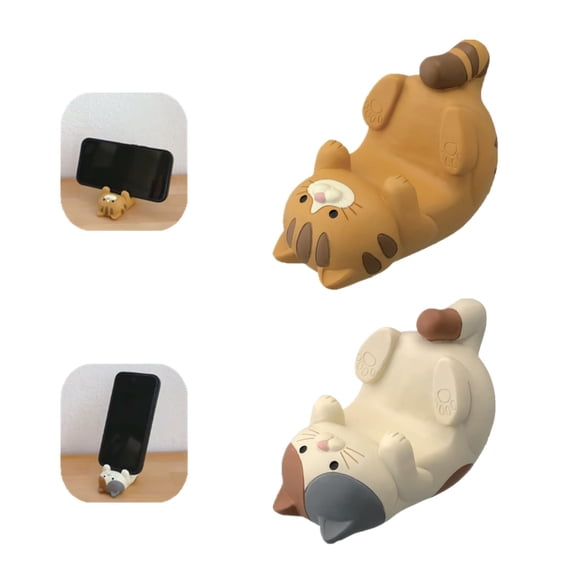 Customizable2 PCS Cat Phone Holder Cute Phone Holder Cat Phone Stand Cartoon Resin Animal Cell Phone Stand Compatible with All Smartphones for Office Home