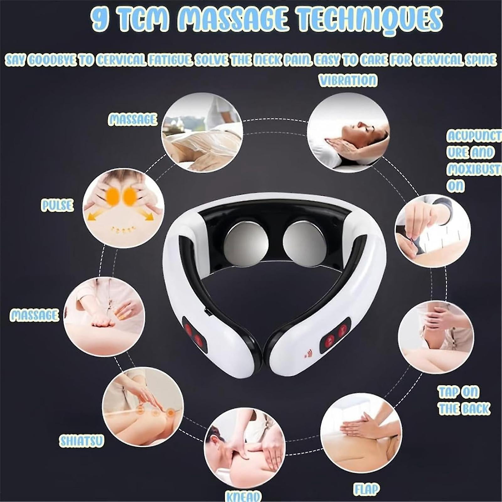 JuniShu ® Electric neck massager, portable neck massager for arthritis and neck pain, neck and body massager, heated neck massager, with 6 massage modes and 15x,white,Battery model,Battery model