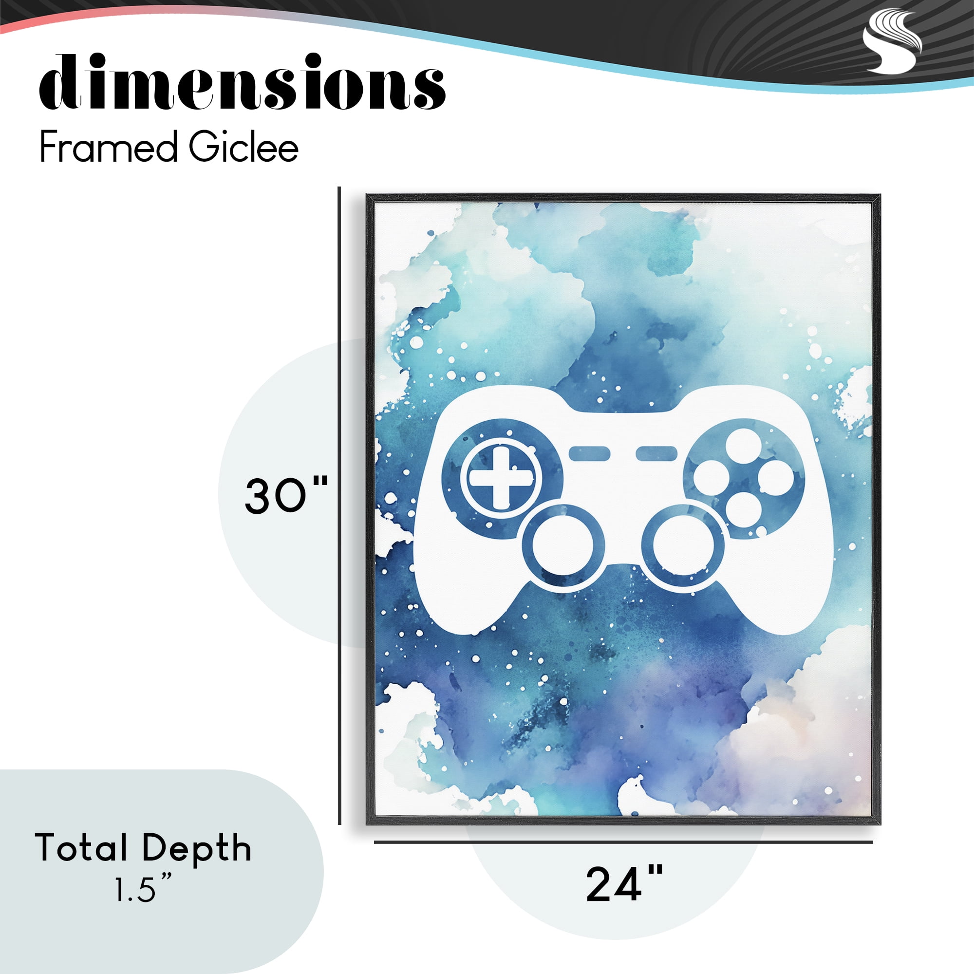 Blue Controller Splatter Black Framed Giclee Art, design by Marcus Prime