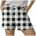 thumbnail image 4 of vigerkar Womens Checkered Drawstring Elastic Waist Casual Shorts Comfy Beach Shorts Summer Shorts Black, 3XL, 4 of 5