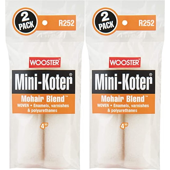 WOOSTER Mini-Koter R252-4 Mini Roller, Enamels, Polyurethanes, Varnishes Paint, 1/4 in Thick Nap