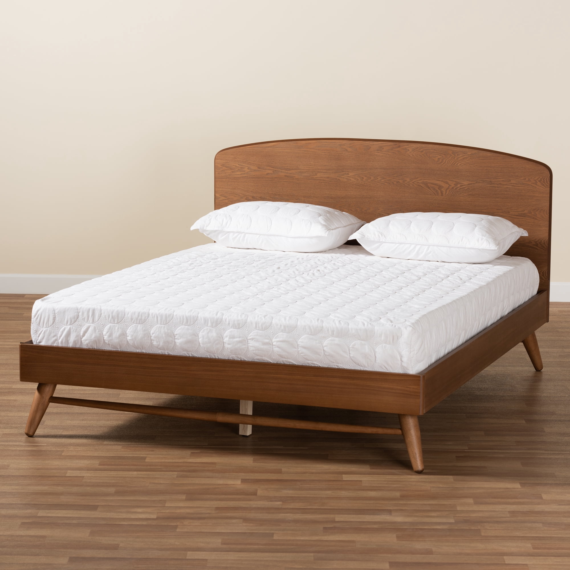 Baxton Studio Keagan Mid-Century Engineered Wood Back Support Platform Bed, Full, Walnut Brown