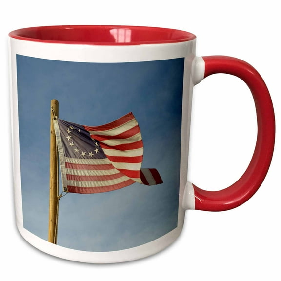 3drose, Usa, Arizona. Betsy Ross Us Flag Flying in Breeze, 11oz Two-tone Red Mug