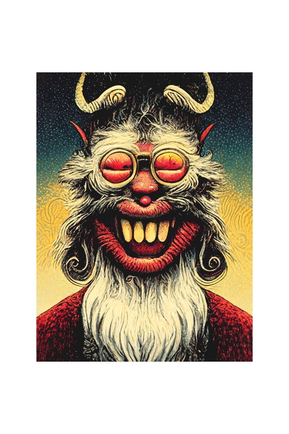 Smile Krampus With Glasses Christmas Acrylic Paint Portrait Unframed Wall Art Print Poster Home Decor
