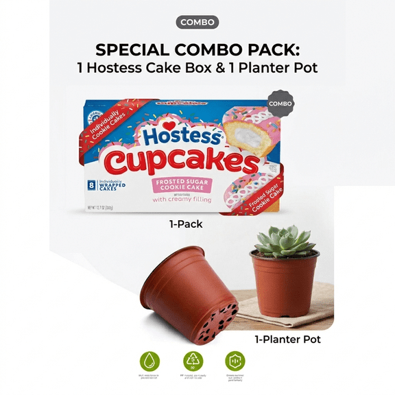 (1 X ) Hostess Cupcakes, Frosted Sugar Cookie Snack Cakes, 12.7 oz ( With Disposable Planter 1 Pot ) Urban Car Gift Pack