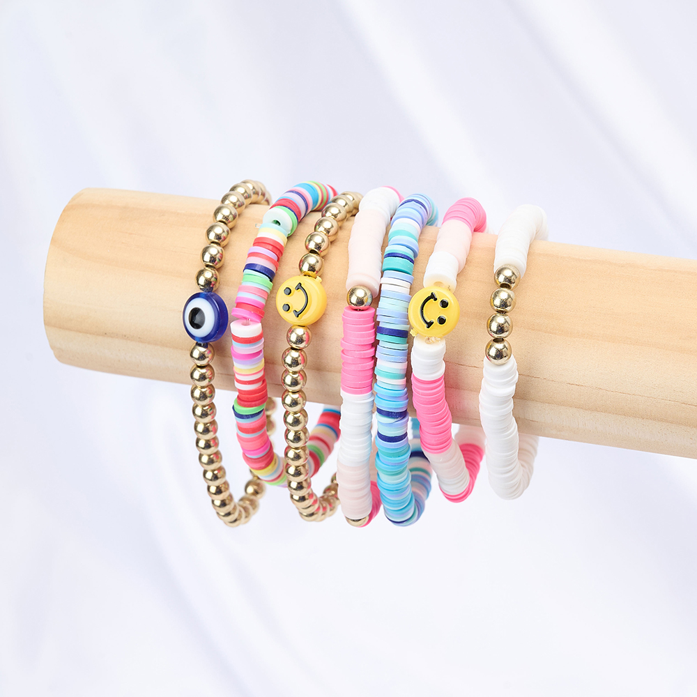Fugua 7Pcs Surfer Heishi Smiley Face Beaded Bracelets for Women, Girl  Stretch Bracelet Summer Jewelry