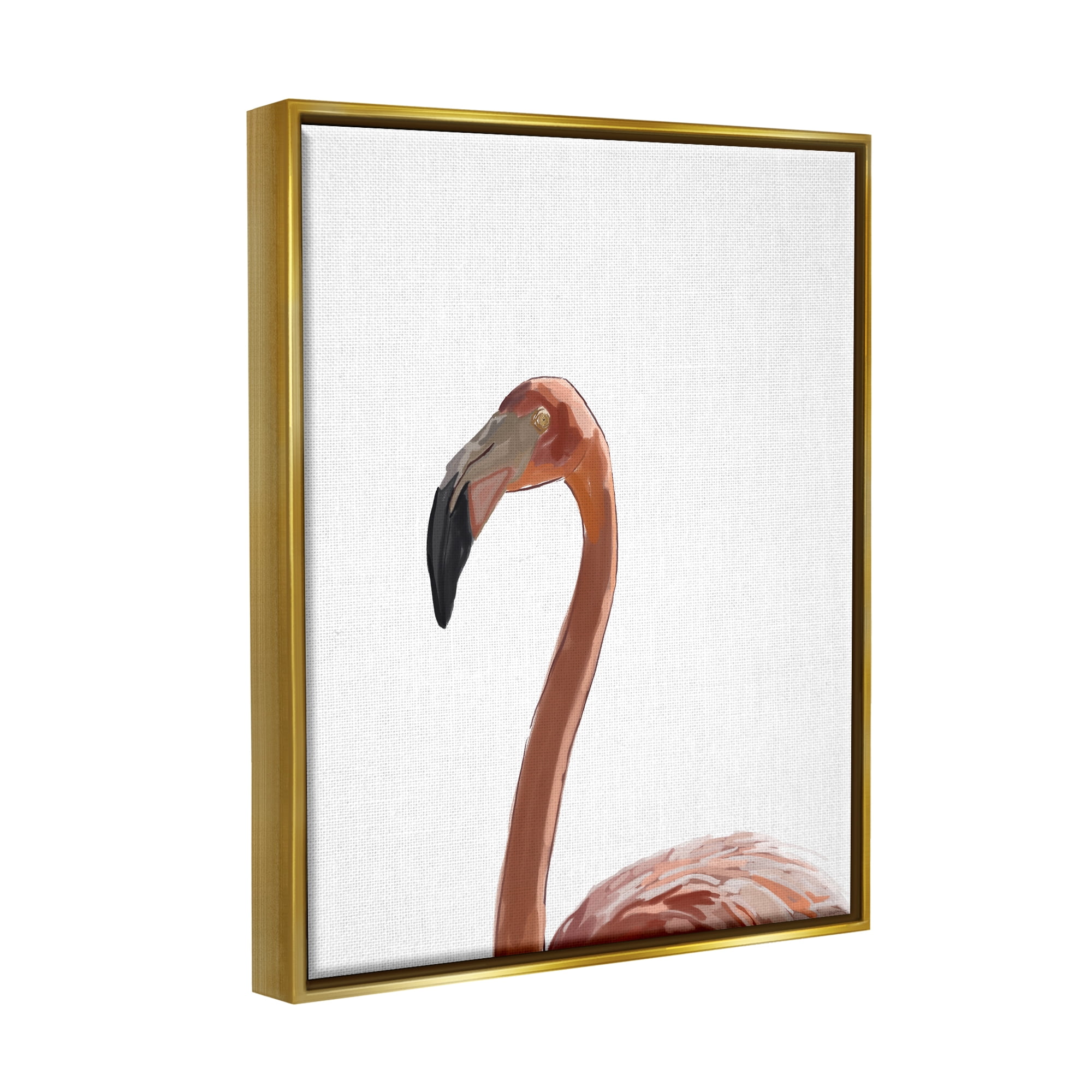 Stupell Industries Minimal Flamingo Portrait Animals & Insects Painting Gold Floater Framed Art Print Wall Art, 25 x 31