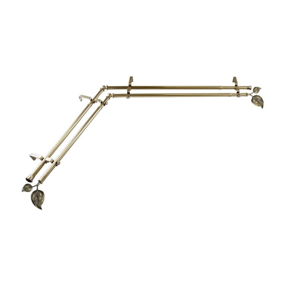Corner Window Curtain Rod Double, Adjustable Antique Brass Rod 28-48 inch