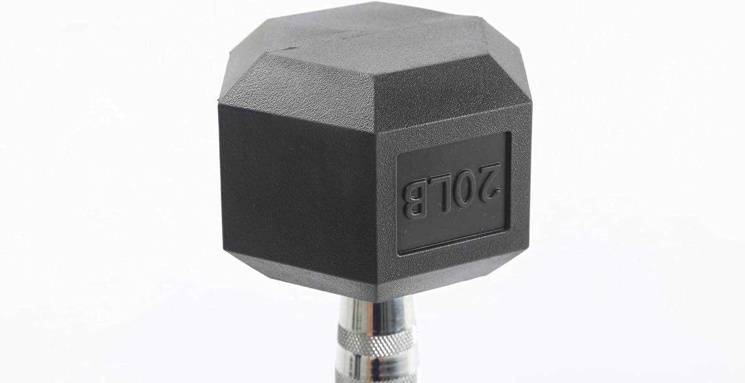 Rubber & PVC Coated Hex Dumbbell Set – Fixed Hand Weights with Anti-Slip Grip, Anti-Roll Design, Durable & Odorless – 90 lbs Set (10LB x2, 15LB x2, 20LB x2)