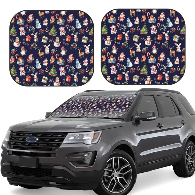 Vsdgher Christmas Critters Delight Print Car Windshield Sun Shade, Reflective Sunshade Window Sunshade Sun Visor Protector Fit for Cars,Trucks,SUVs-Medium