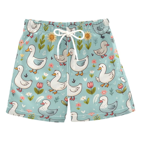 joogoo Boys Swim Trunks Cute Cartoon Goose Beach Board Shorts Drawstring Swimsuit S