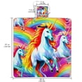 thumbnail image 2 of Unicorn Outdoor Canvas Picnic Blanket Waterproof and Foldable Mat with Carry Strap - Large Size for Family and Friends - Durable and Easy to Clean - Blue and White Stripes Design, 2 of 6