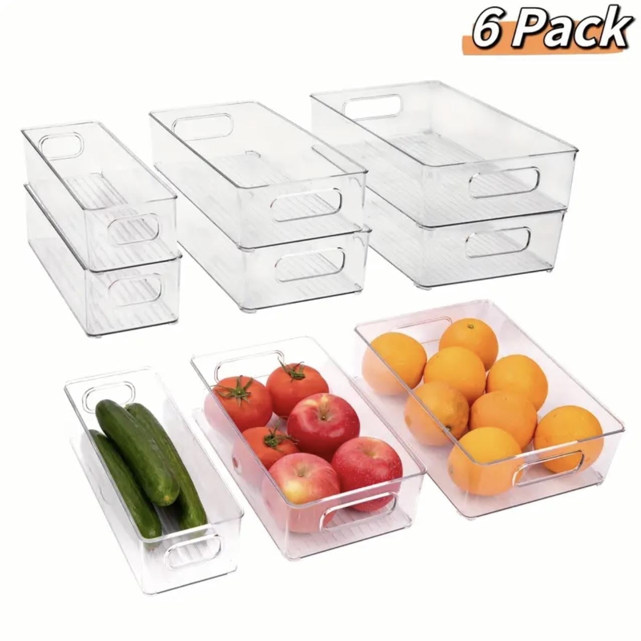 ZHOHO TANT Stackable Clear Refrigerator Organizer Bins with Handles, 6-Piece Set, 3 Sizes for Fridge & Freezer
