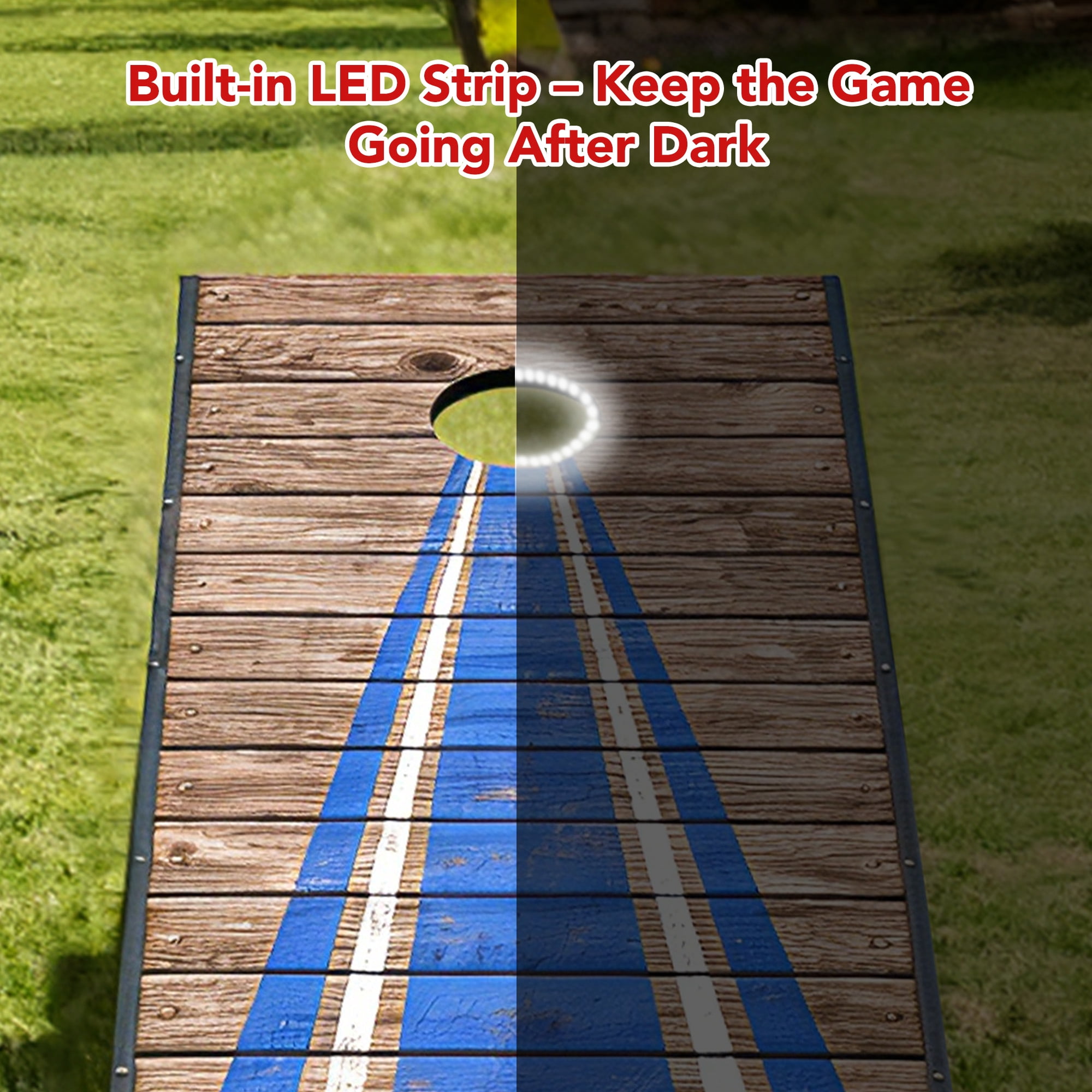 4x2 ft Wooden LED Cornhole Game Set, Portable Outdoor Cornhole Boards with 8 Bean Bags for Backyard Beach Camping Parties Family Games