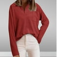 thumbnail image 2 of Besolor Women's Collared Sweaters Long Sleeve V-Neck Casual Shirts Fall Winter Knit Ribbed Lightweight Pullover Tops, 2 of 6