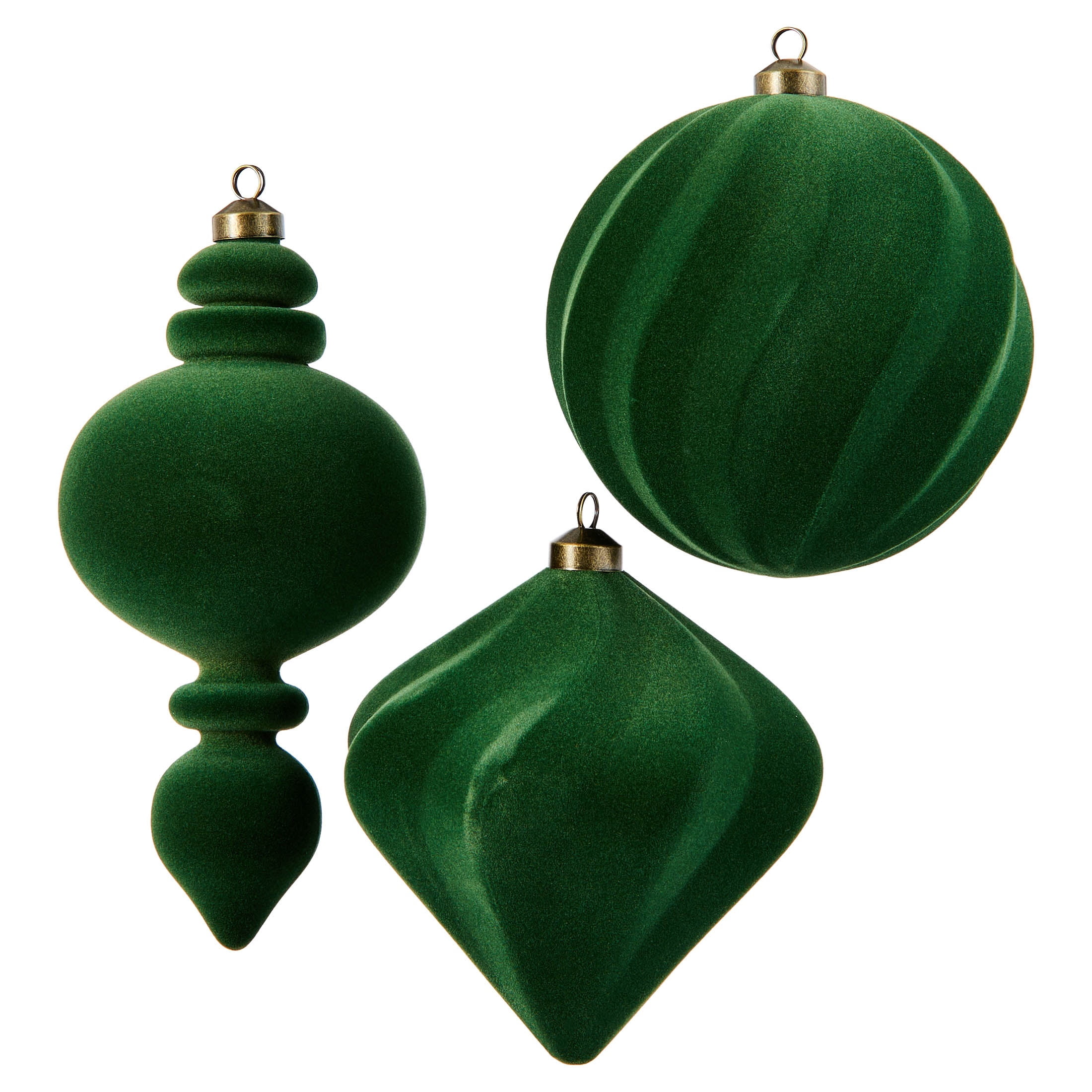 My Texas House 3-Count Green Velvet-Feel Shatterproof Christmas Ornaments