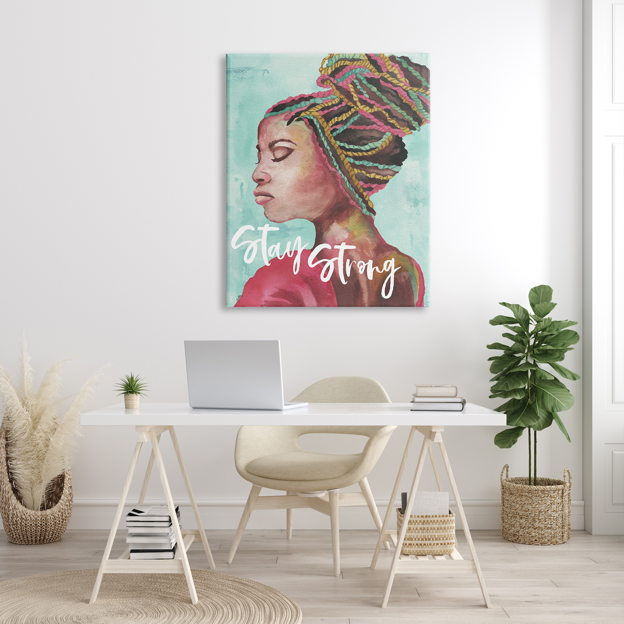 Stupell Industries Stay Strong Inspirational Powerful Woman Braided Hair, 36 x 48, Designed by Elizabeth Medley