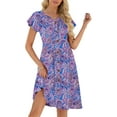 thumbnail image 3 of Fantaslook Women Summer Dresses V Neck Ruffle Sleeve Casual Flowy Sundresses Button Floral Midi Dress with Pockets, 3 of 9