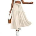 thumbnail image 3 of Women High Waisted Flowy Tiered Linen Skirt Casual Pleated A-Line Beach Long Skirts with Tie XXL, 3 of 7