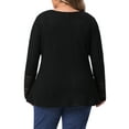 thumbnail image 4 of DARING DIVA Women's Plus Waffle Knit Tops V Neck Lace Patchwork Blouse 1X Black, 4 of 6