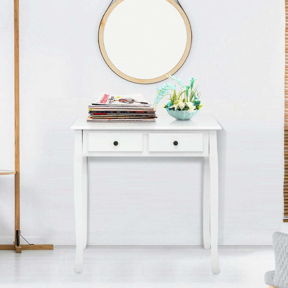 Demi Bonn Removable Floating Organizer 2-Tier Mission Computer Vanity Desk, Small Home Office Desk Study Writing Table, White