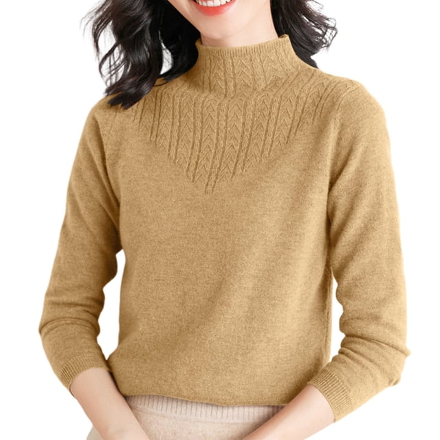 WTXUE Turtleneck Sweatshirt Crochet Sweaters High Neck Long Sleeved Textured Printed Knitted Base Layer Loose Inner Sweater Oversized Sweatshirt Half Zip Pullover Womens Sweatshirt Gold Xl