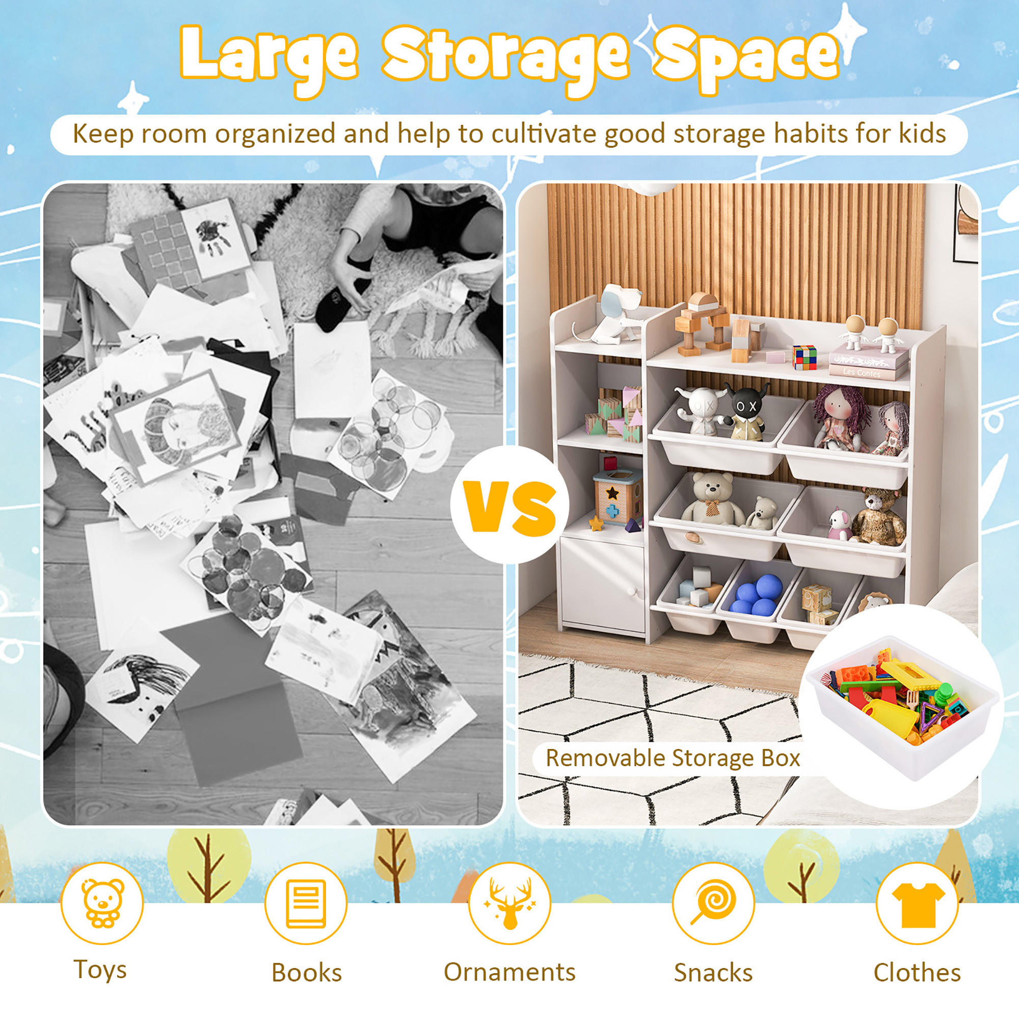 Gymax 4-Tier Kids Toy Storage Organizer Bookshelf w/ 8 Toy Organizer Bins Door