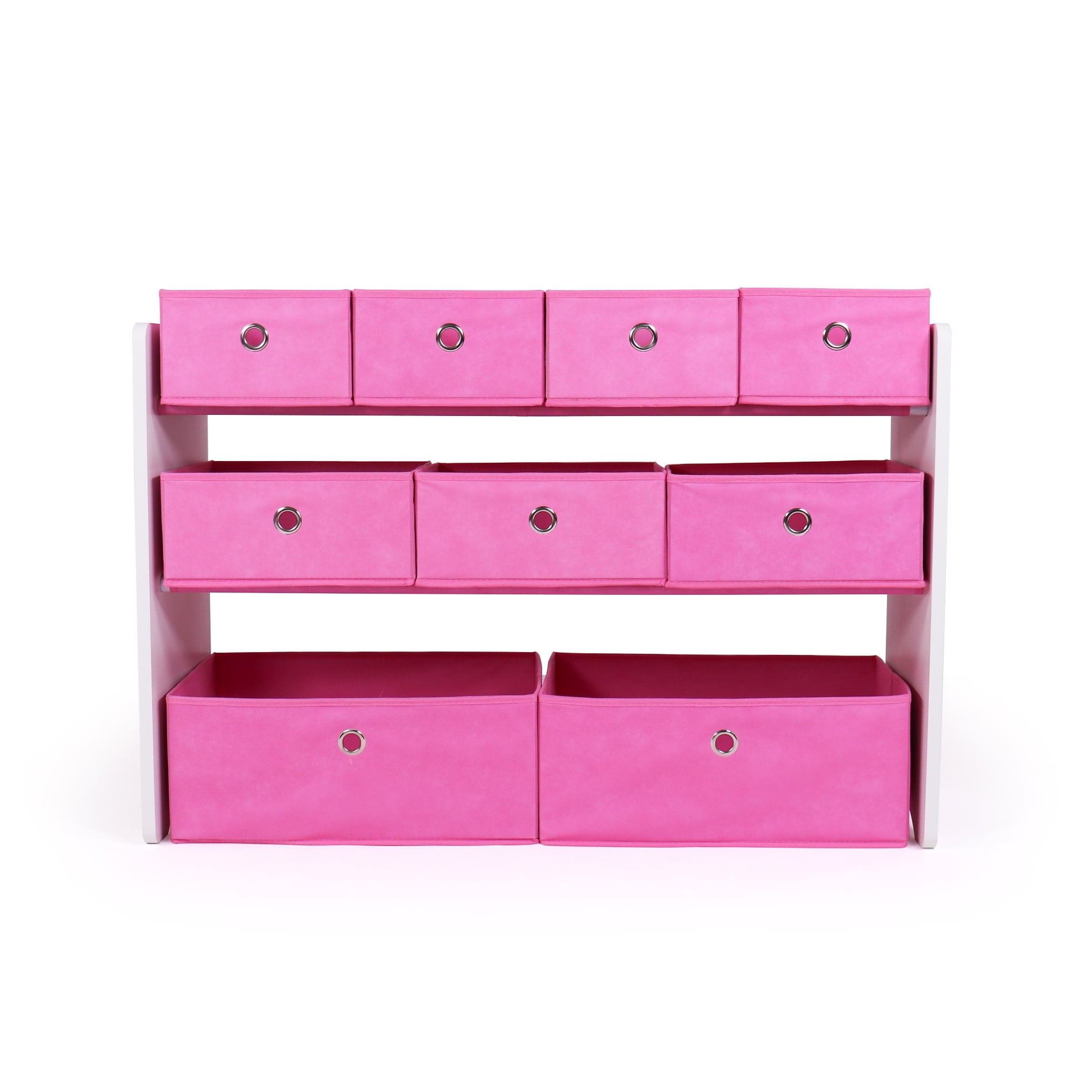 Humble Crew Kids Toy Storage Organizer with 9 Collapsible Fabric Storage Bins, White/Pink