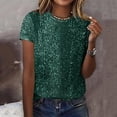 thumbnail image 2 of Helii T Shirts for Women Casual Sequin Glitter Round Neck Short Sleeve Tee Tops Comfys Fit Blouses Fashion Summer Disco Party Rave Outfits S-2XL Blackish Green, 2 of 6
