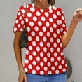 thumbnail image 6 of Red Polka Dots Pattern Women's Short Sleeve T-Shirt Crew Neck Casual Summer Trendy Loose Fit Tops, 6 of 6