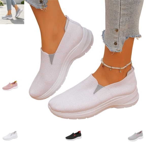 YOUYEDIAN Sneakers for Women Versatile Mesh Knit Round Toe Casual Soft Comfy Sneakers Fashion Slip On Stretch Walking Shoes