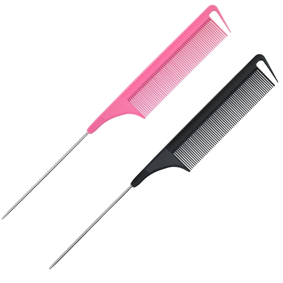 Anti-Static Hair Comb Professional Straightening Brush for Haircutting and Styling Fine-Toothed Tapered-Tip Comb Makeup Artist's Fine-Pitch Black 2 Pieces/Pack