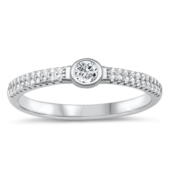 Round Clear Cubic Zirconia Engagement Ring .925 Sterling Silver Band White Jewelry Female Size 7