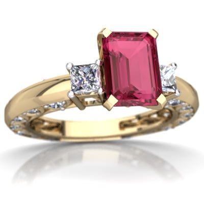Pink Tourmaline Art Deco Ring in 14K Yellow Gold by