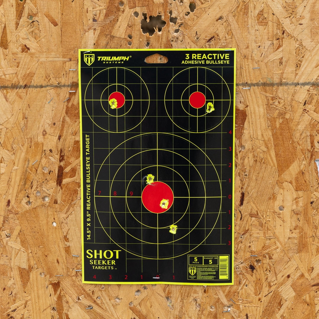 Triumph Systems Shot Seeker with 3 Assorted Size Reactive Adhesive Splatter Bullseyes, 10 Pieces