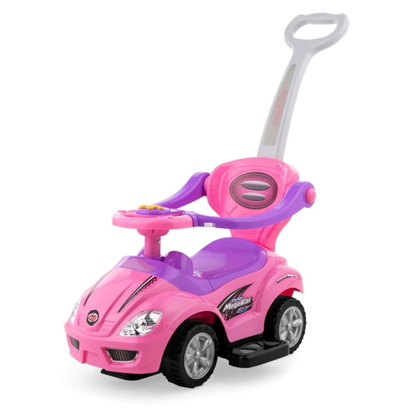Best Choice Products Kids 3-in-1 Push and Pedal Car Toddler Ride On w/Handle Horn Music - Pink