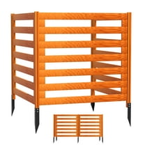 Wooden Brown Wood Air Conditioner Fence Panels with 4 Metal Stakes, 3 Panels 36" Privacy Screens, Equipment Enclosure for Trash Can, Yard, Deck, Outdoor