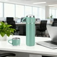 thumbnail image 7 of 2 Pcs Vacuum Insulated Water Bottle Set 500ml 16.9oz Green, Stainless Steel Double Wall Hot Cold Flask with 2 Cups, Leakproof Travel Coffee Thermos Gift Set, Drinkware, 7 of 7