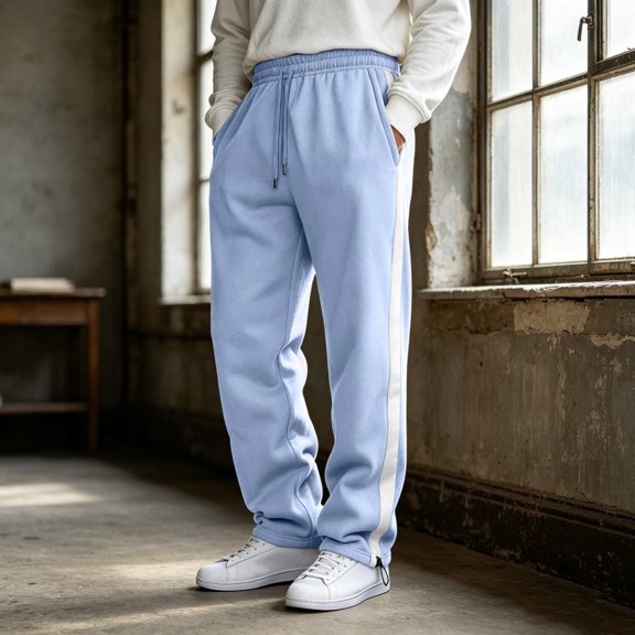 Mens Straight Leg Athletic Sweatpants Side Color Block Stripe Elastic Drawstring Waist Casual Daily Pants XL