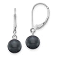 thumbnail image 5 of 14K White Gold Plated 7-7.5mm Black Round FWC Pearl Leverback Dangle Earrings, 5 of 7