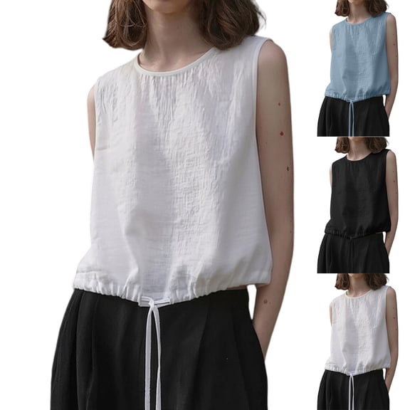 Women's Double Layer Sleeveless Cotton Linen Top Casual Layering