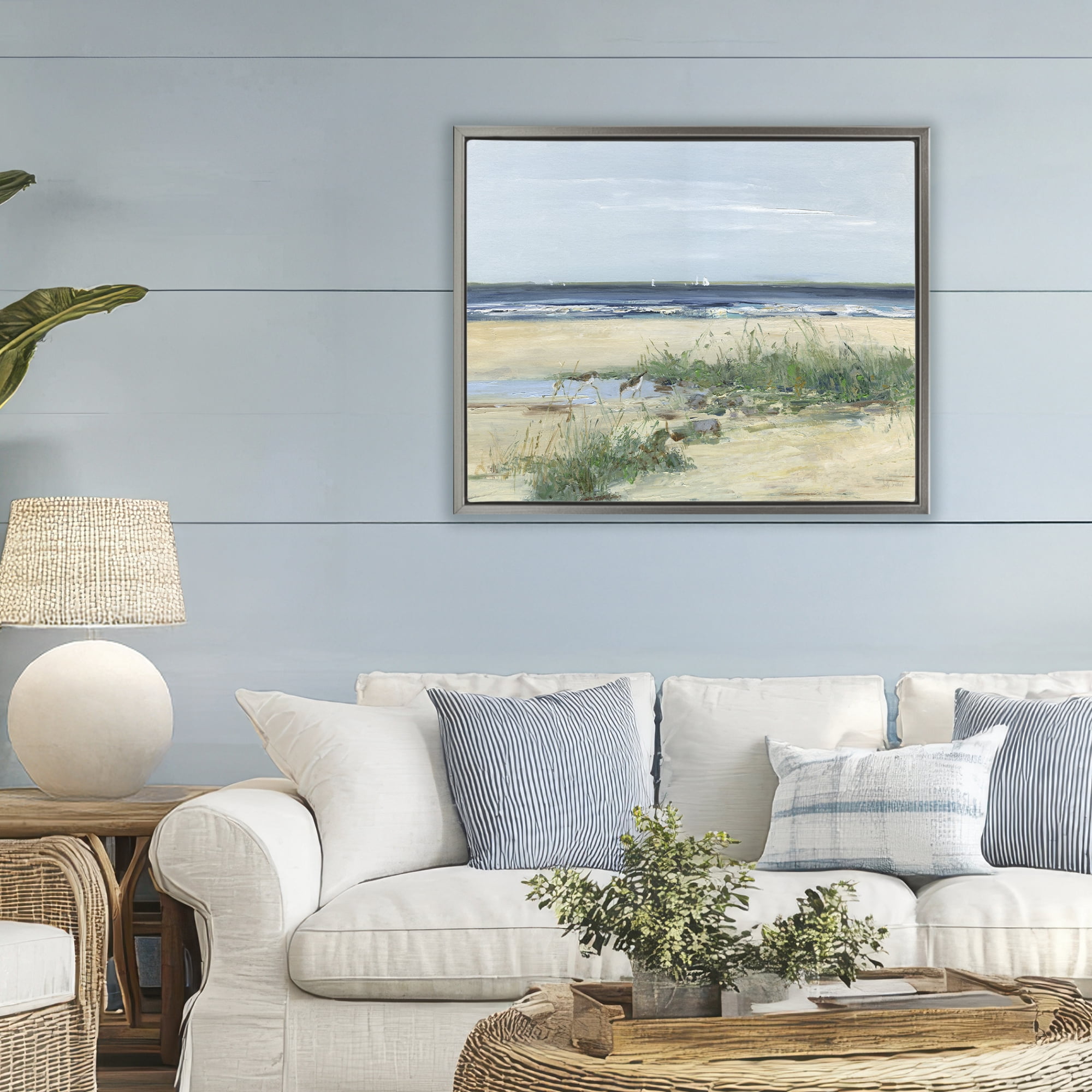 Stupell Industries Beach Marsh Sandpipers Gray Framed Floater Canvas Wall Art, design by Sally Swatland