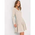 thumbnail image 5 of Women Long Sleeve Ribbed Knit Short Dresses  Fall Winter V Neck Casual Swing A Line Sweater Dress, 5 of 16