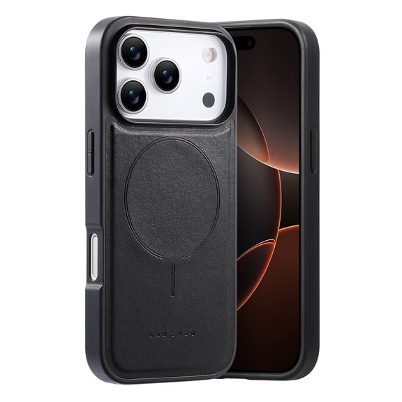 Favorn Case for iPhone 18 Pro Max, Support Wireless Charging Slim Lightweight PU Leather Rugged Non-Slip Anti-Fingerprint Shockproof Protective Magnetic Back Cover Bumper, Black
