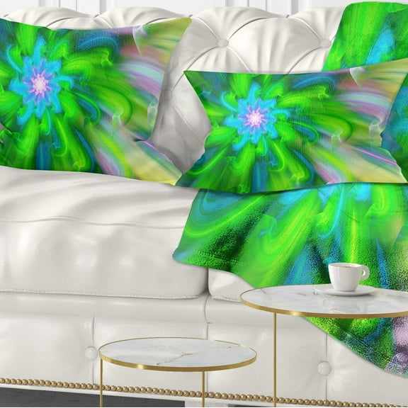 Designart Dance of Green Flower Petals - Floral Throw Pillow - 12x20
