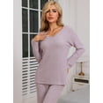 thumbnail image 3 of DARING DIVA Women's Ribbed Knit V Neck Long Sleeve Wide Leg Pants Lounge Set L Pink, 3 of 6
