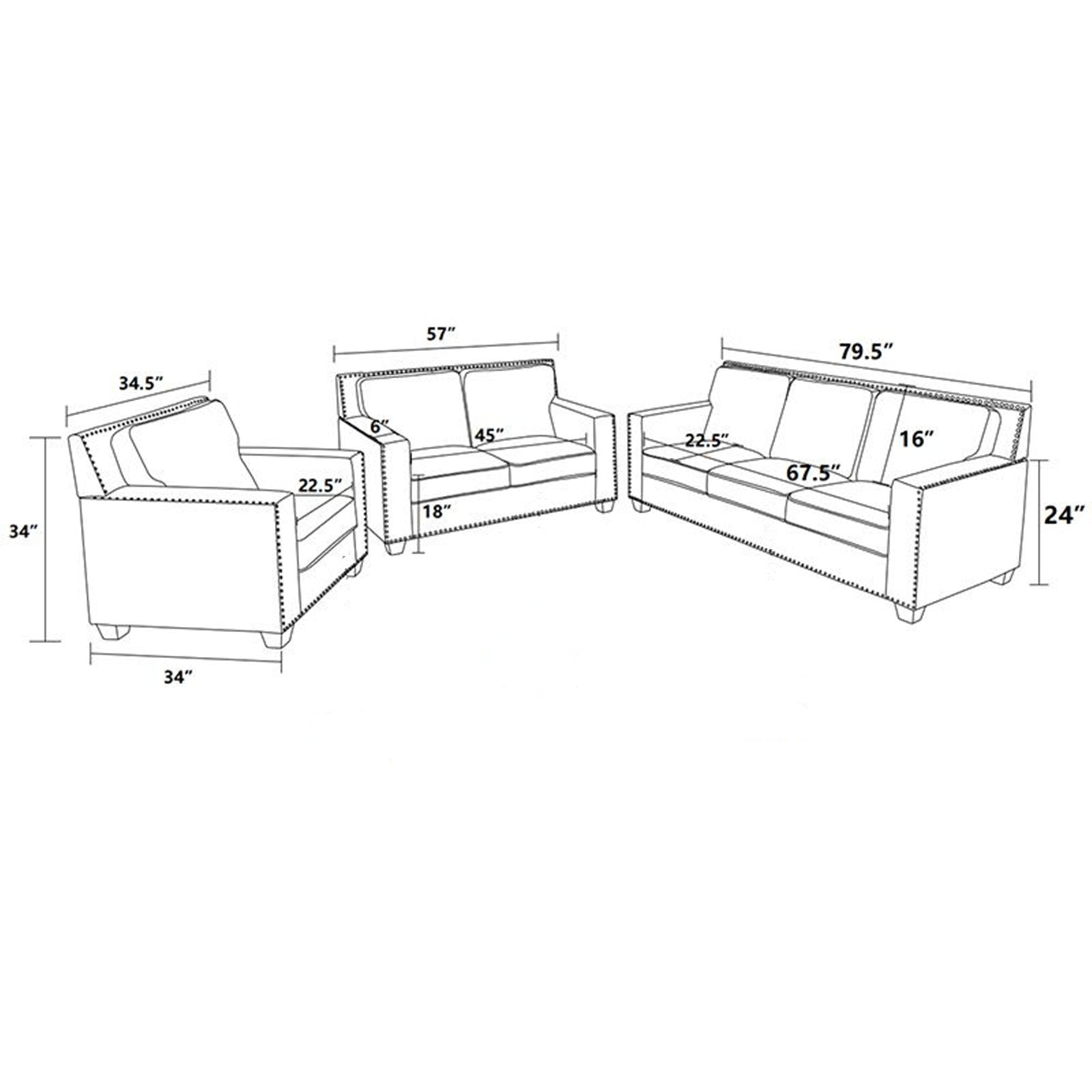 Aukfa 3-Piece Module Sofa Set for Living Room, 3-Seater Deep Seat Couch, Loveseat, Armchair, Leather, Black