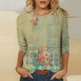 thumbnail image 2 of Dyegold 3/4 Sleeve Tops For Women Summer Round Neck Dressy Casual Vintage Floral Print Shirts Plus Size Trendy Blouses Tunic, 2 of 5