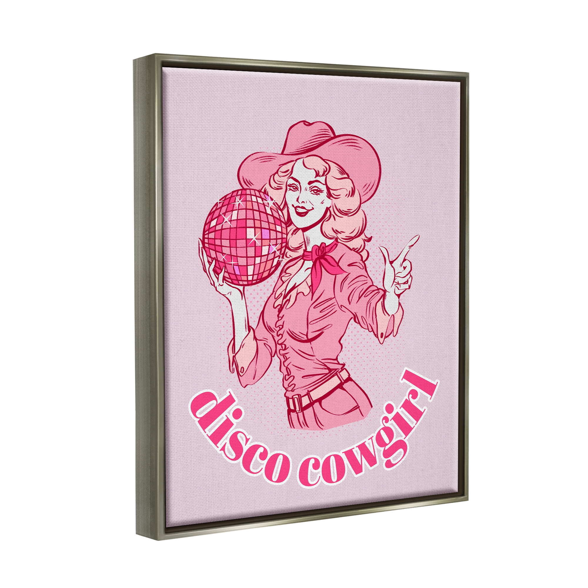 Stupell Industries Vintage Disco Cowgirl Abstract Painting Gray Floater Framed Canvas Art Print Wall Art, 25 x 31